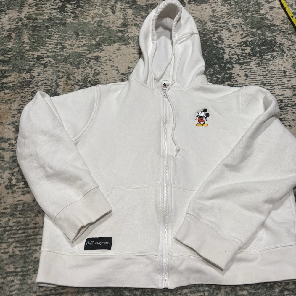 Vintage Walt Disney World Full Zip‎ Hoodie Women's XL White Mickey Mouse